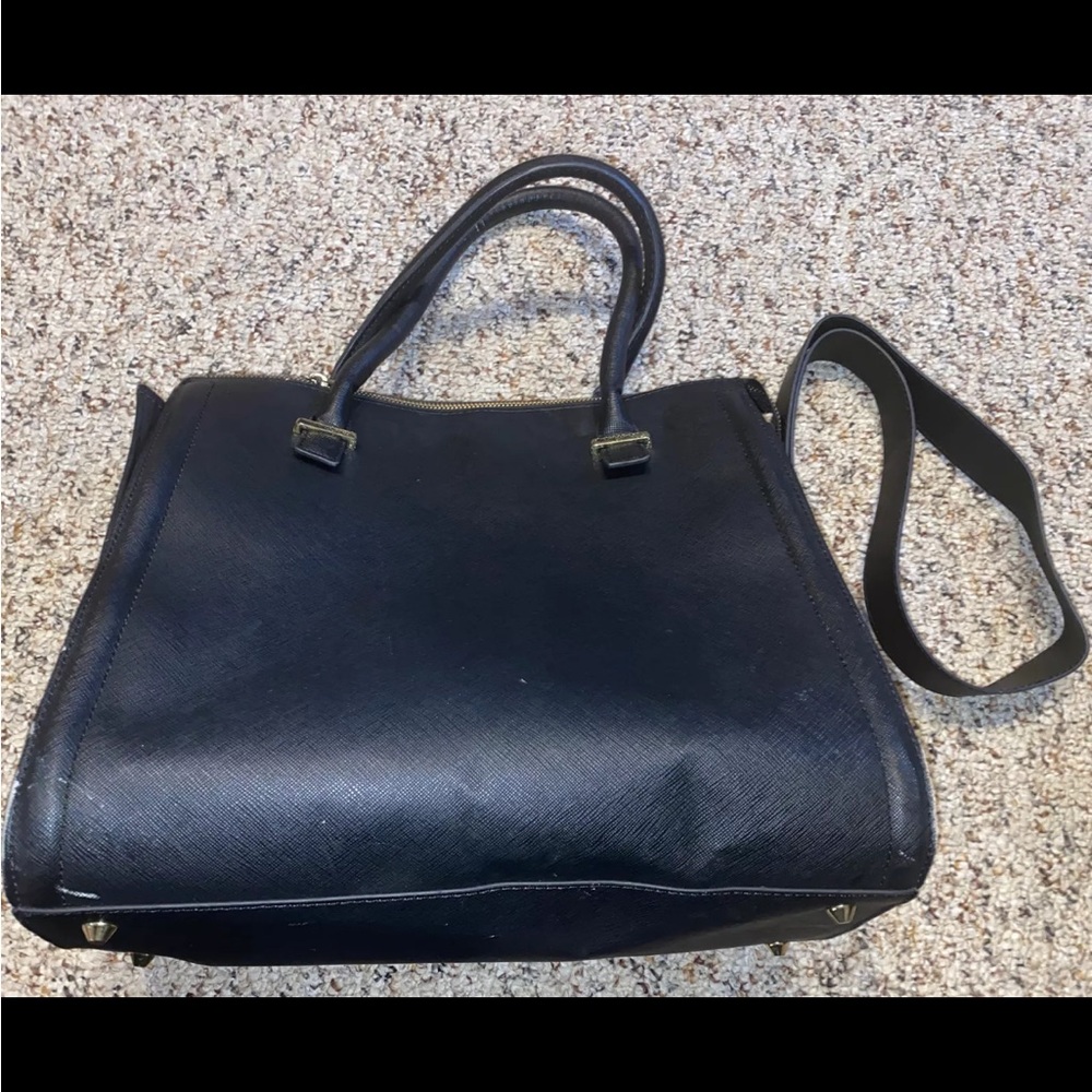 H&M large Black Faux Leather Shoulder Tote Bag